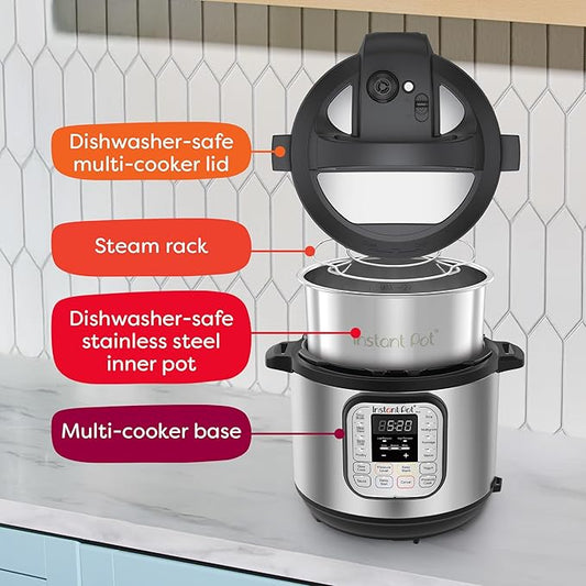Instant Pot Duo 7-in-1 Electric Pressure Cooker, Slow Cooker, Rice, Steamer, Sauté, Yogurt Maker, Warmer & Sterilizer, Includes App With Over 800 Recipes, Stainless Steel, 6 Quart
